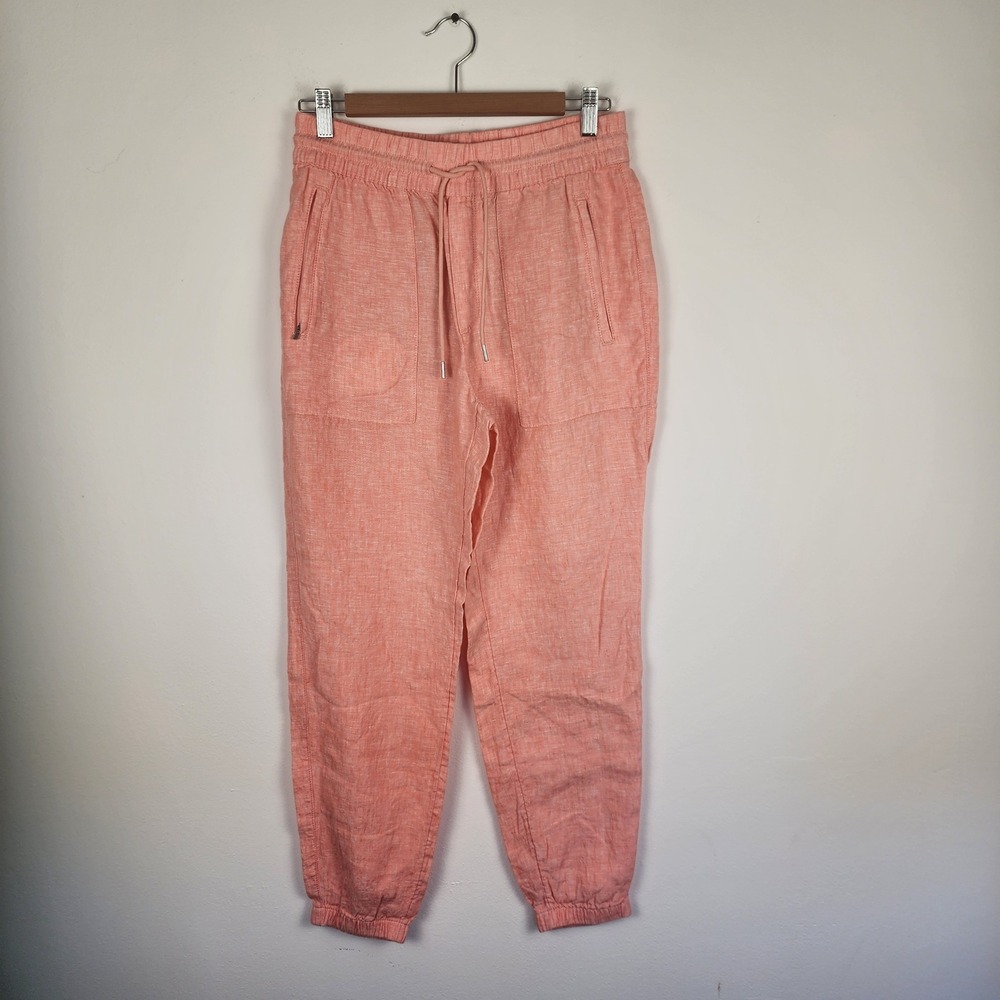 Athleta‎ Linen Cabo Joggers Drawstring Pockets Pink Casual Pants Size 4